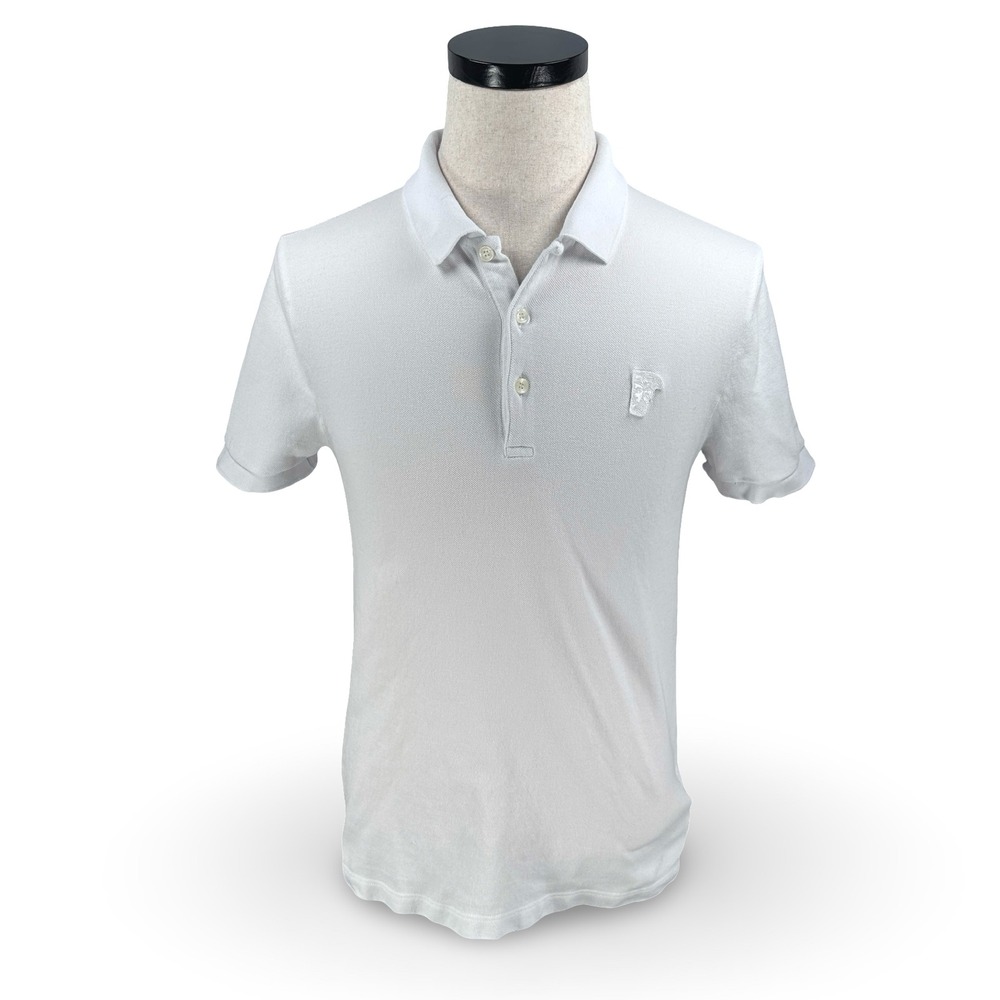Versace Collection Mens White Cotton Pique Medusa Logo Polo Shirt Medium READ
